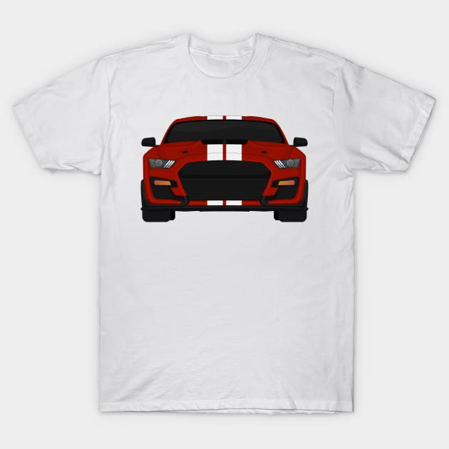 Shelby GT500 2020 Rapid-Red + White Stripes T-Shirt by VENZ0LIC